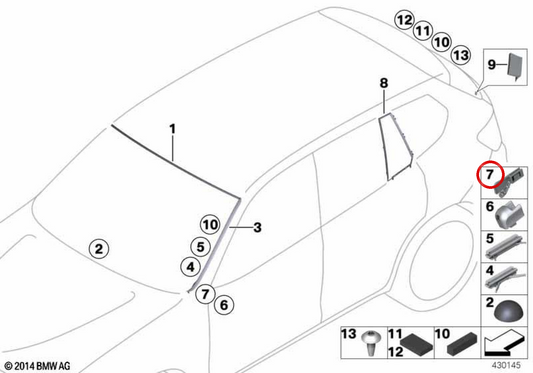 Clipe de fixação da porta direita OEM 51317338614 para BMW F26. BMW genuíno.
