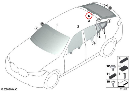 Janela traseira OEM 51317441980 para BMW G06, F96. BMW genuíno.