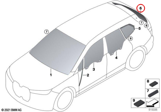 Janela traseira verde OEM 51317954574 para BMW i20. BMW genuíno.