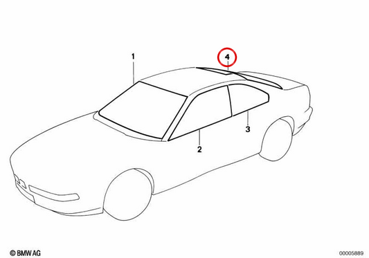 Vidro traseiro verde com faixa de proteção solar OEM 51318152799 para BMW E31 840Ci e 840i (manual e automático) entre 1993 e 1999. Vidros originais BMW.