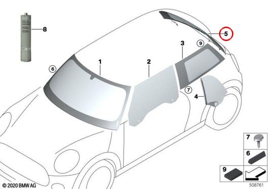 Cristal arrière OEM 51319482082 pour MINI F56 JCW, JCW GP... et plus. Original MINI.