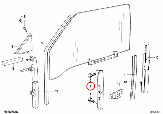Guide de la fenêtre OEM 51321822945 pour BMW E21. BMW d'origine.