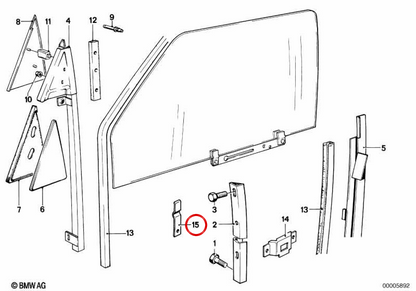 OEM window guide support 51321882677 for BMW E21, E12, E28, E23. Original BMW.