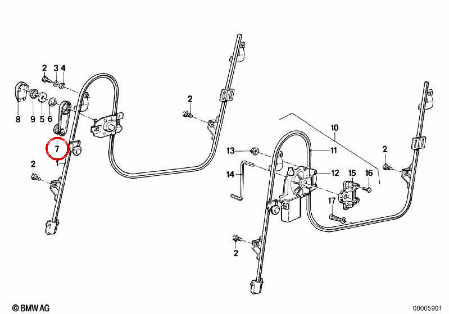 Manivelle de lève-vitre OEM 51321904507 pour BMW Série 3 (E30) 316, 316i. Véritable BMW.