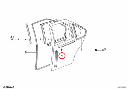 OEM 51321960413 window guide for BMW E36. Original BMW.