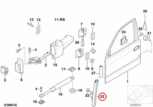 Guia da janela direita OEM 51328224962 para BMW E39. BMW genuíno.