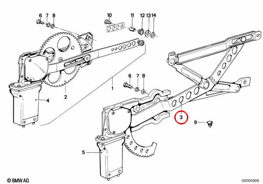 Regulador de vidro elétrico dianteiro esquerdo OEM 51331921505 para BMW E24. BMW genuíno.