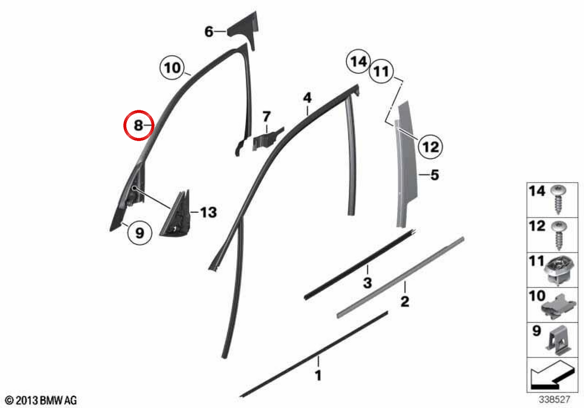 OM 51332992455 Front Window Frame cover for BMW E84. Original BMW.