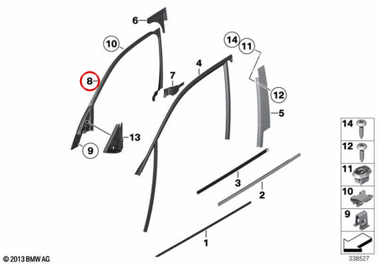 OM 51332992455 Coperchio del telaio della finestra anteriore per BMW E84. BMW originale.