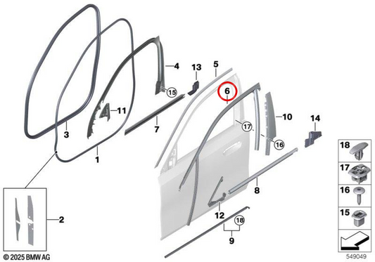 Fenêtre de porte d'entrée droite 51335A05898 pour BMW G60, G61, G68, G90. BMW d'origine.