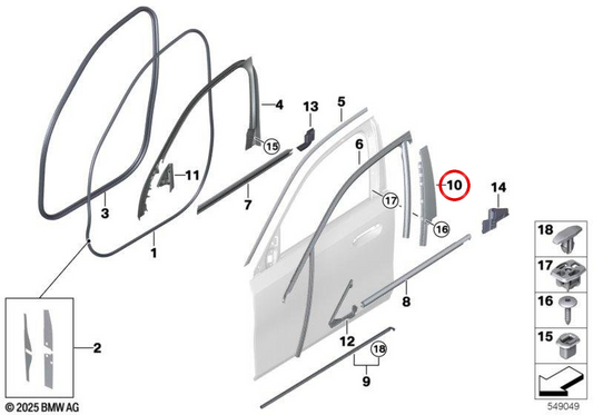 Pilar B molding Right front door OEM 51335A058C4 for BMW G60, G61, G68, G90. Original BMW.