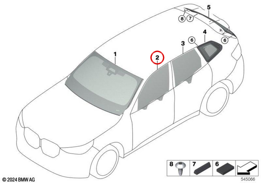 Vetro laterale della porta anteriore sinistra OEM 51335A59C01 per BMW X3 G45, X3L G48... e altro ancora. BMW originale.