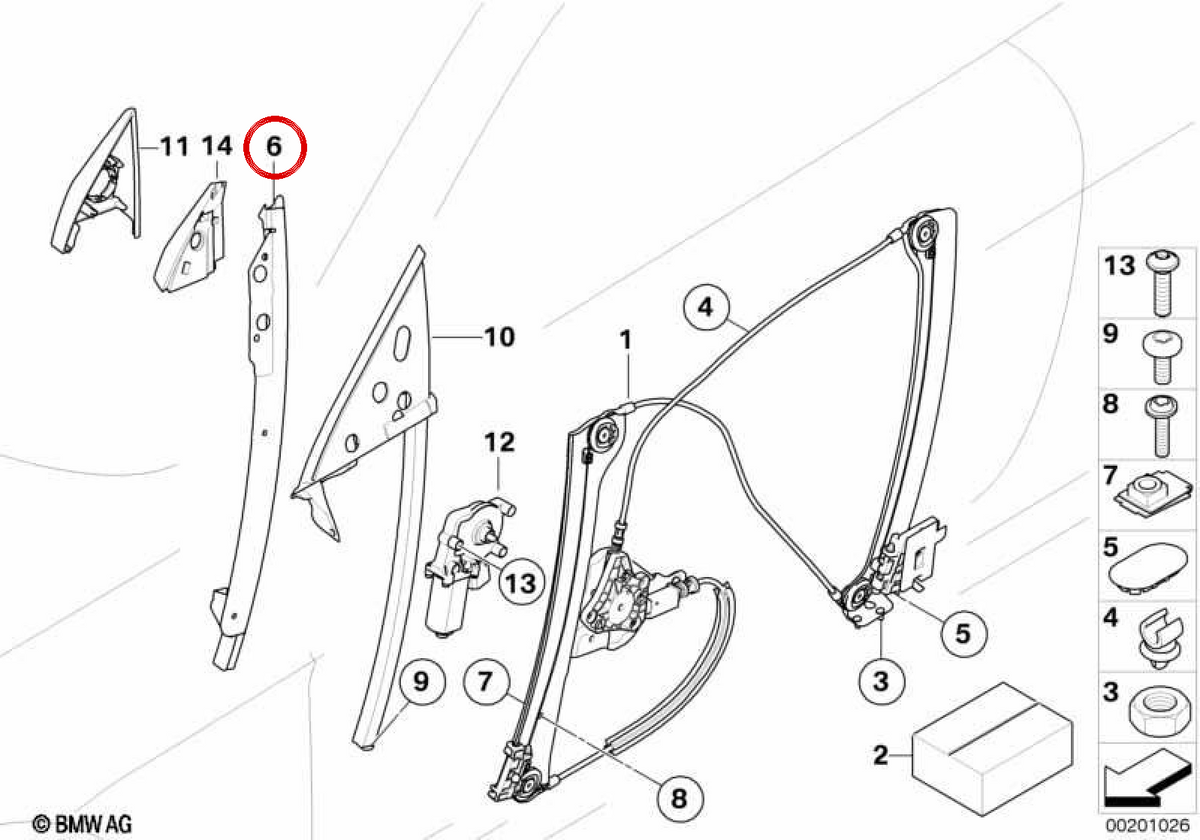 OEM 51337009707 Guide de verre gauche pour BMW E63, E64. BMW d'origine.