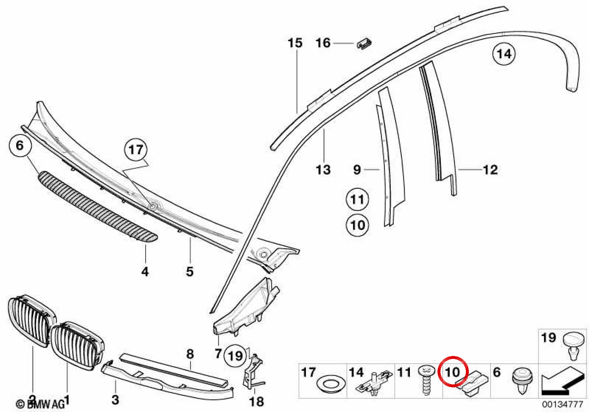 OM 51337044756 Schwarzer Expansionsmutter für BMW 3 E46 -Serie, 7 E65 -Serie, E66, E67 ... und mehr. Original BMW.