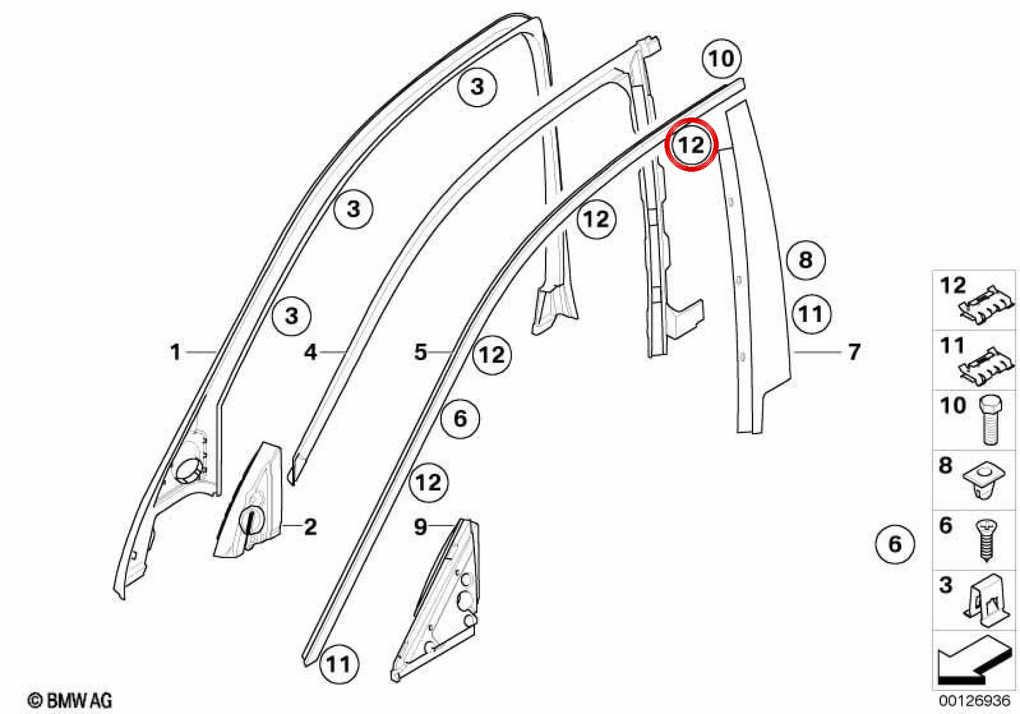 OEM fixing clip 51337072895 for BMW E60, E61, X5 E70... and more. Genuine BMW.