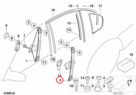 Elevalunas eléctrico trasero izquierdo OEM 51337077501 para BMW E46 (Sedán, Touring, Coupé, Cabrio, Compact). Original BMW.