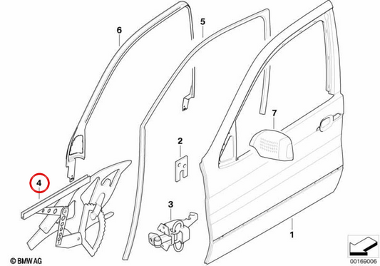 Elevalunas eléctrico derecho OEM 51337142706 para BMW X5 E53. Original BMW.