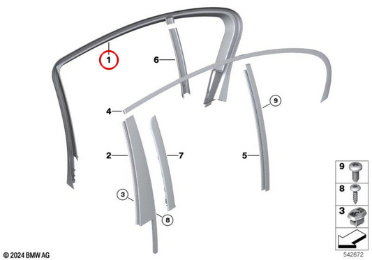 LEFT TRACK WINDOW WINDOW OEM 51337177663 FOR BMW F01, F02, F04. Original BMW.