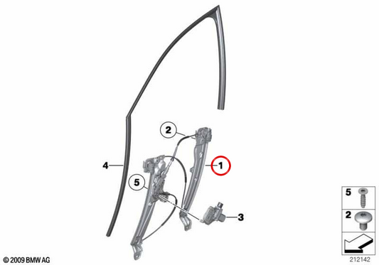 Meccanismo Curunale senza motore anteriore sinistro OEM 51337182131 per BMW F10, F11. BMW originale.
