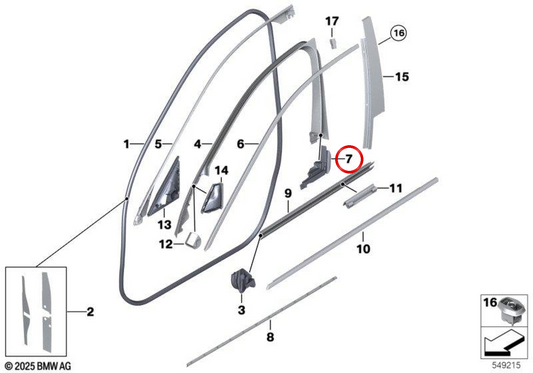 Junta de trava do pilar B esquerdo OEM 51337182279 para BMW F10, F11, F18. BMW genuíno.