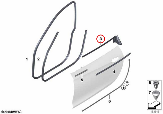 OEM della porta d'ingresso a destra sigillata interna 51337187084 per BMW E93. BMW originale.