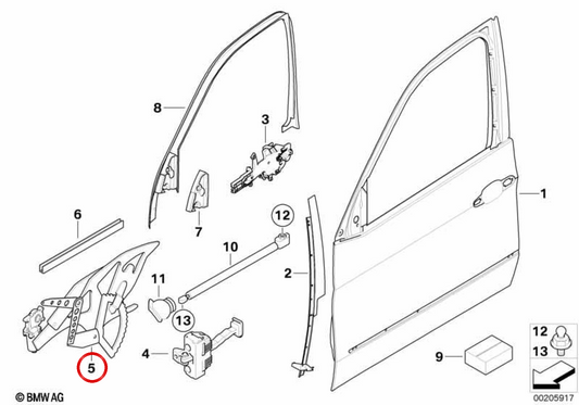 Mecanismo elevalunas delantero izquierdo OEM 51337214067 para BMW E70. Original BMW.