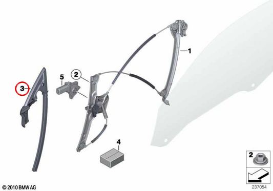 OEM Right Door Glass Guide 51337217492 für BMW F06, F12, F13. Original BMW.