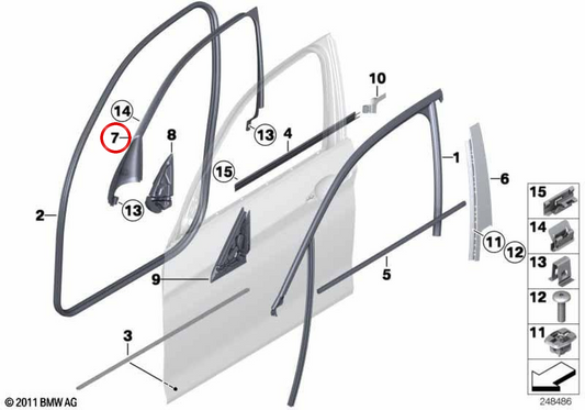 OEM 51337241202 Moldura de acabamento da janela dianteira direita {BMW Série 1 F20, F21}. BMW genuíno.