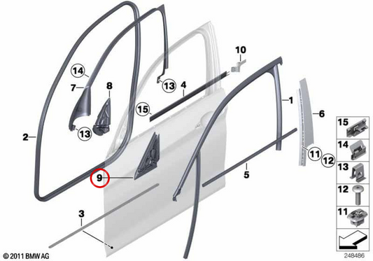 Junta exterior del triángulo del retrovisor izquierdo OEM 51337241207 para BMW F20, F21. Original BMW.
