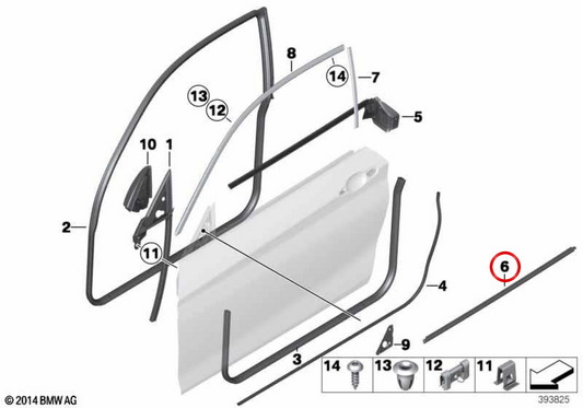 Sigillo esterno della porta anteriore sinistra OEM 51337267903 per BMW F21, F22, F23. BMW originale.