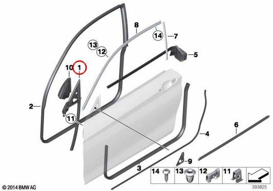 OEM 51337268419 Fenêtre de porte d'entrée gauche pour BMW F21, F22, F23, F87. BMW d'origine.