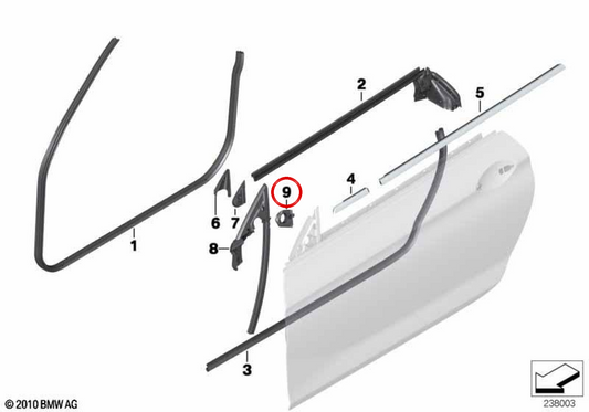 Junta triángulo espejo exterior izquierdo OEM 51337291087 para BMW F06, F12, F13. Original BMW.