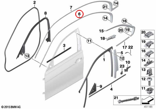 Guida laterale destra OEM 51337298924 per BMW F31. BMW originale.