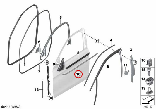 Cubierta exterior moldura puerta delantera derecha OEM 51337329338 para BMW F16, F86. Original BMW.