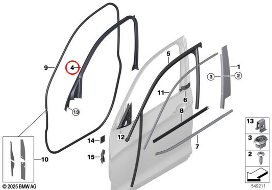 Moldura marco de ventana puerta delantera derecha OEM 51337335484 para BMW F26. Original BMW.