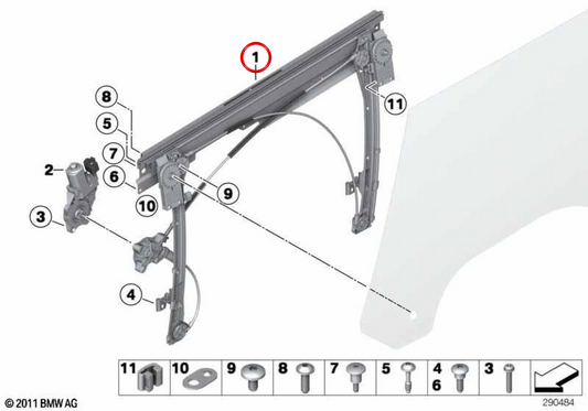 Lève-vitre sans moteur avant gauche OEM 51337340271 pour MINI Coupé R58, Roadster R59. MINI d'origine.