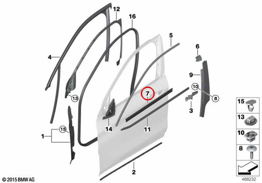 Innenlochdichtung der vorderen linken Tür OEM 51337349639 für BMW X1 F48, X1 F48 LCI, X2 F39. Original BMW.