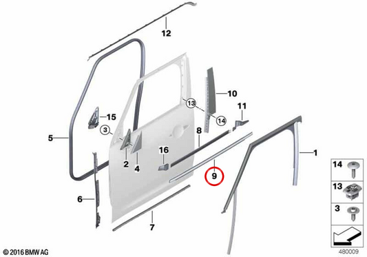 Tampa externa da porta dianteira esquerda OEM 51337390099 para MINI Countryman F60, F60 LCI. MINI originais.