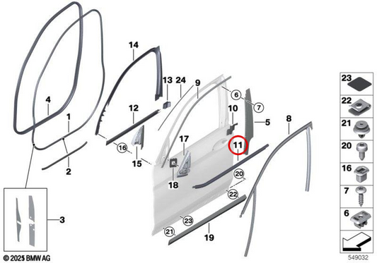 Embels incoraggia la porta d'ingresso sinistra OEM 51337393411 per BMW G01, G08. BMW originale.