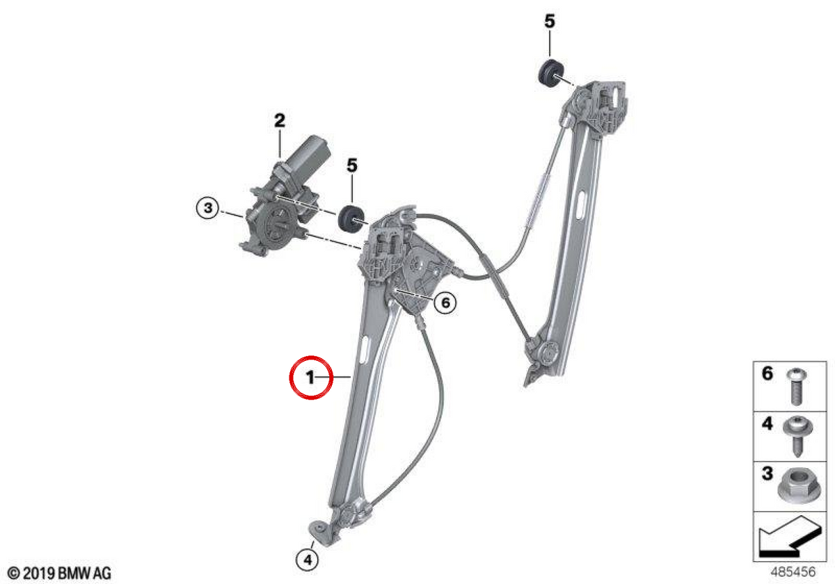 Crystal elevator without left front engine OEM 51337401657 for BMW I12. Original BMW.