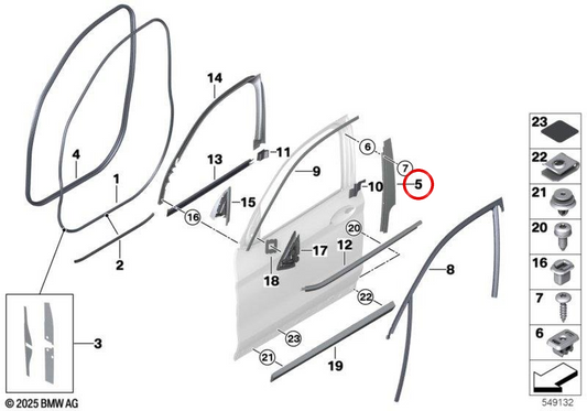 Pilar B molding Right front door OEM 51337416490 for BMW G02, F98. Original BMW.