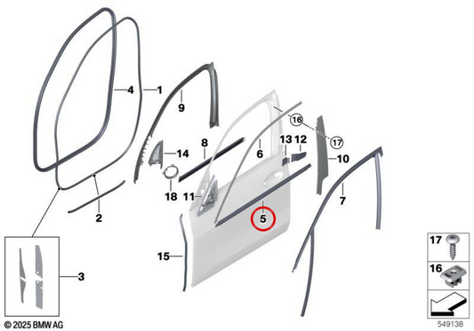 Tampa externa da porta dianteira direita OEM 51337428674 para BMW G07. BMW genuíno.