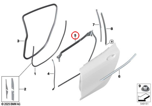 Cubierta interior de puerta trasera derecha OEM 51337435420 para BMW F93, G16. Original BMW.