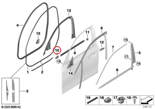 Joint de verrouillage Pilar OEM 51337440137 pour BMW G20, G21, G28, G80, G81. BMW d'origine.