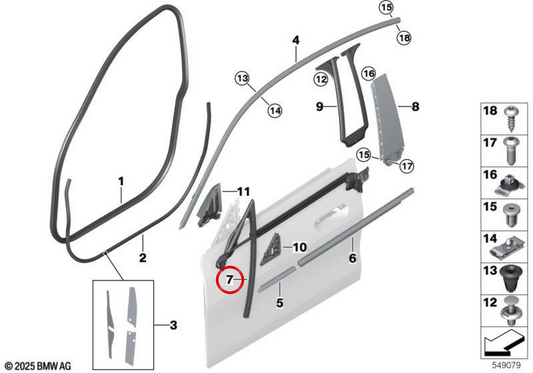 Vedação interna da porta dianteira direita OEM 51337482950 para BMW G26. BMW genuíno.