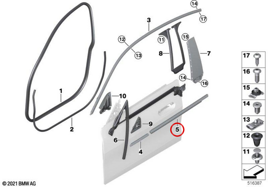 Couverture externe de la porte d'entrée droite OEM 51337482966 pour BMW G26. BMW d'origine.