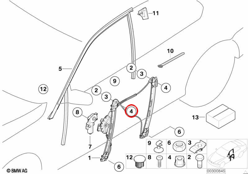 Guida al cristallo GATE OEM 51338242760 per BMW E46, E53. BMW originale.