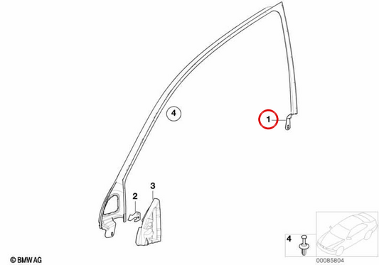 Tapa embellecedora marco de ventana derecha OEM 51338252456 para BMW E46. Original BMW.