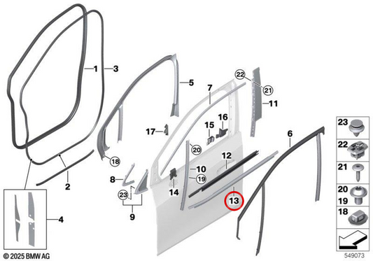 OUTDOOR MOLDING Right Front Door OEM 51338496300 for BMW U06. Original BMW.
