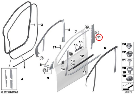 Moldura Pilar B Puerta Delantera Izquierda OEM 51338496311 para BMW U06. Original BMW.